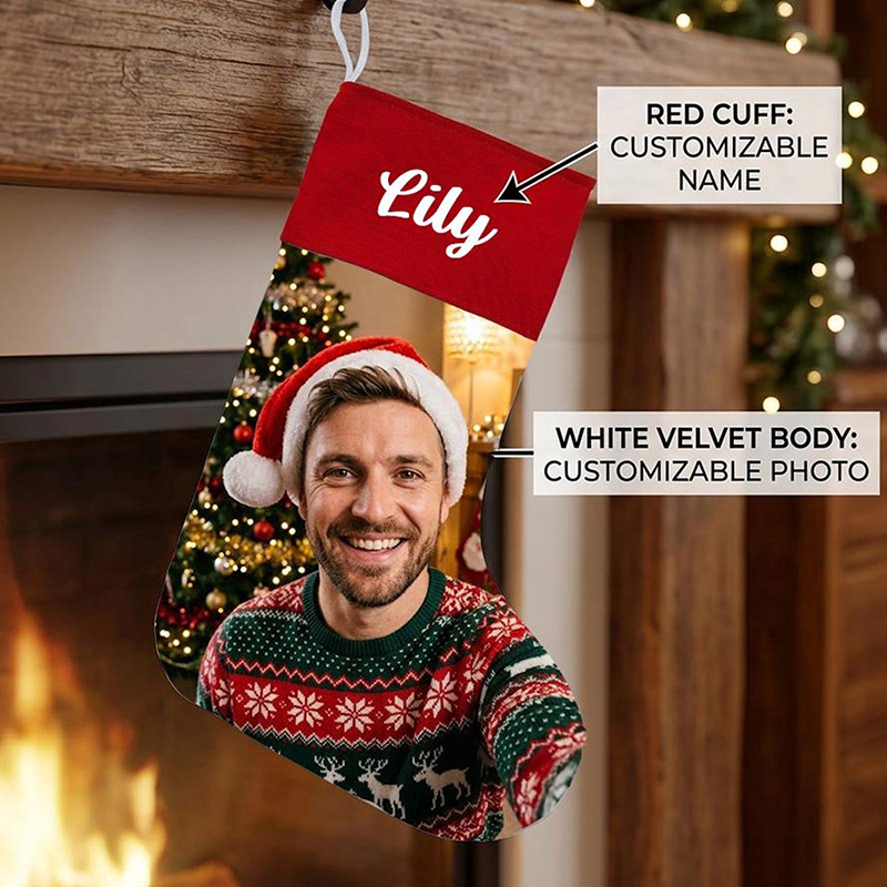 Personalized Family Photo Christmas Stocking Custom Monogrammed Name & Printed Picture Holiday Stockings Christmas Decoration Gift for Family