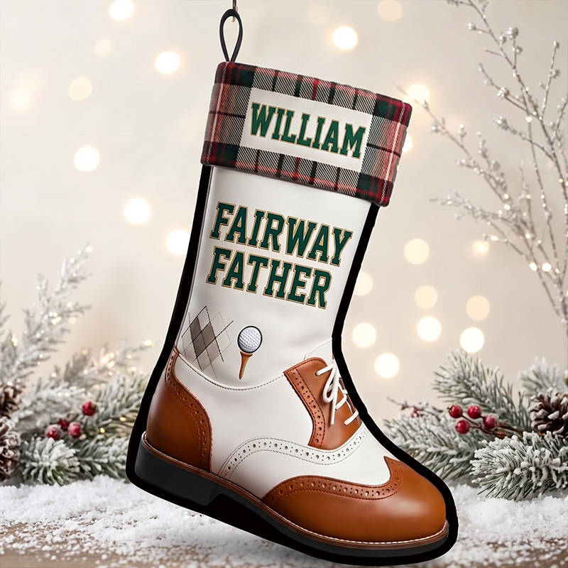 Personalized Fairway Father Christmas Stockings Custom 2D Print Golf Lovers Name Stocking Holiday Decoration Christmas Stocking for Dad