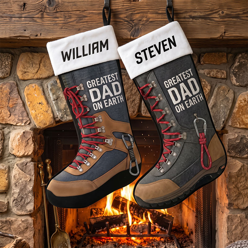 Personalized Greatest Dad On Earth Christmas Stocking Outdoor Adventure Lovers Name Stocking Custom Holiday Decor Every Step with You is an Adventure