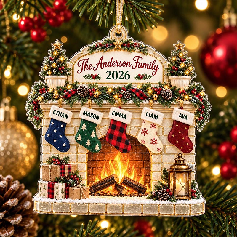 Personalized 2026 Family Christmas Ornament Custom Fireplace Stocking Keepsake Christmas Tree Decoration Family Gift