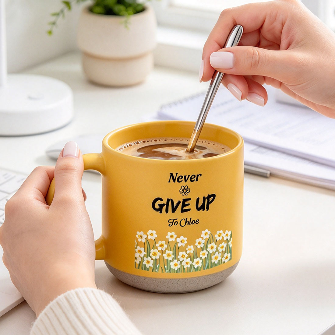 Personalized Birth Flower Ceramic Coffee Mug with Text Daily Use Birthday Office Gift for Colleague Retiree Employee Woman