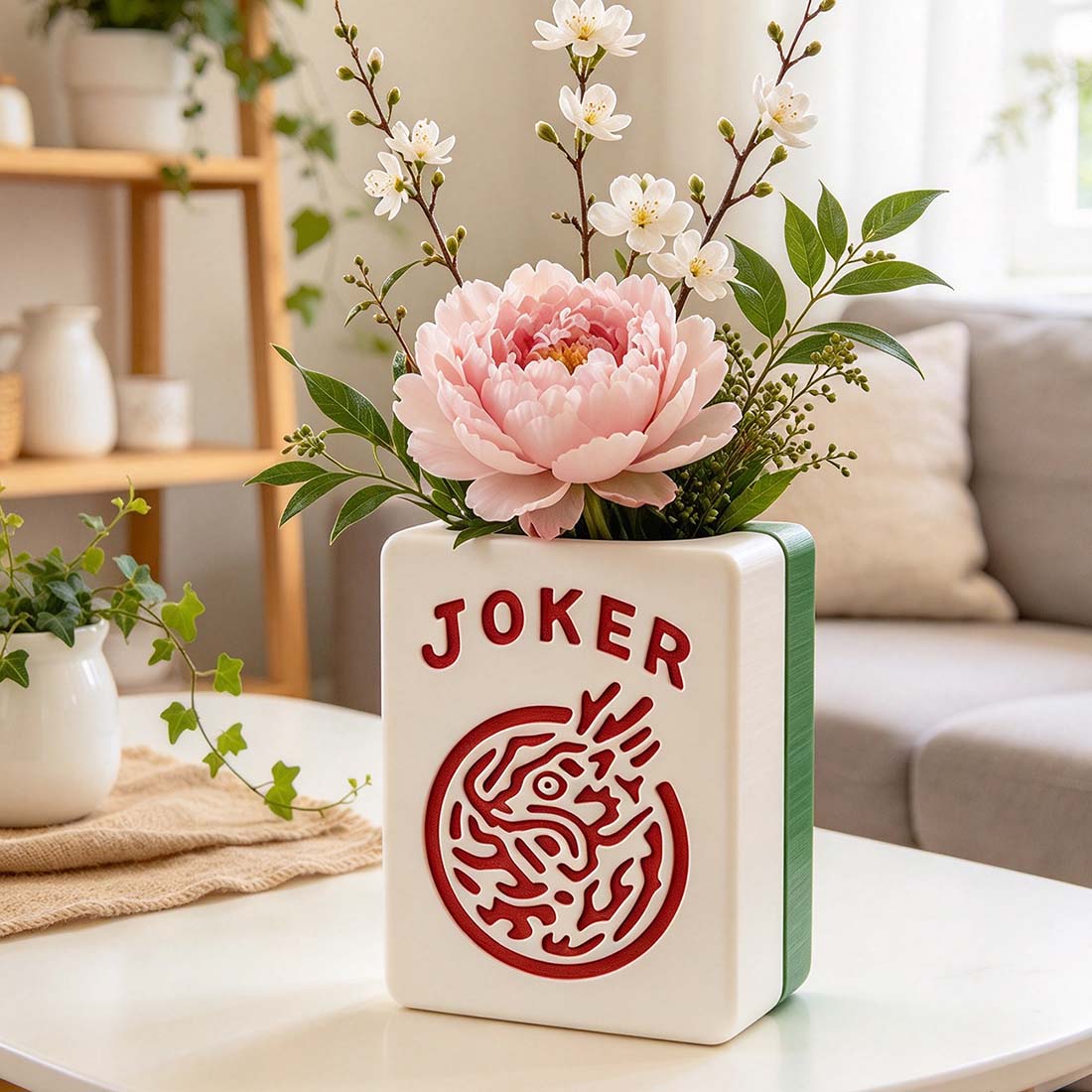 3D Printed Mahjong Joker Tile Plastic Vase Planter with Waterproof Insert