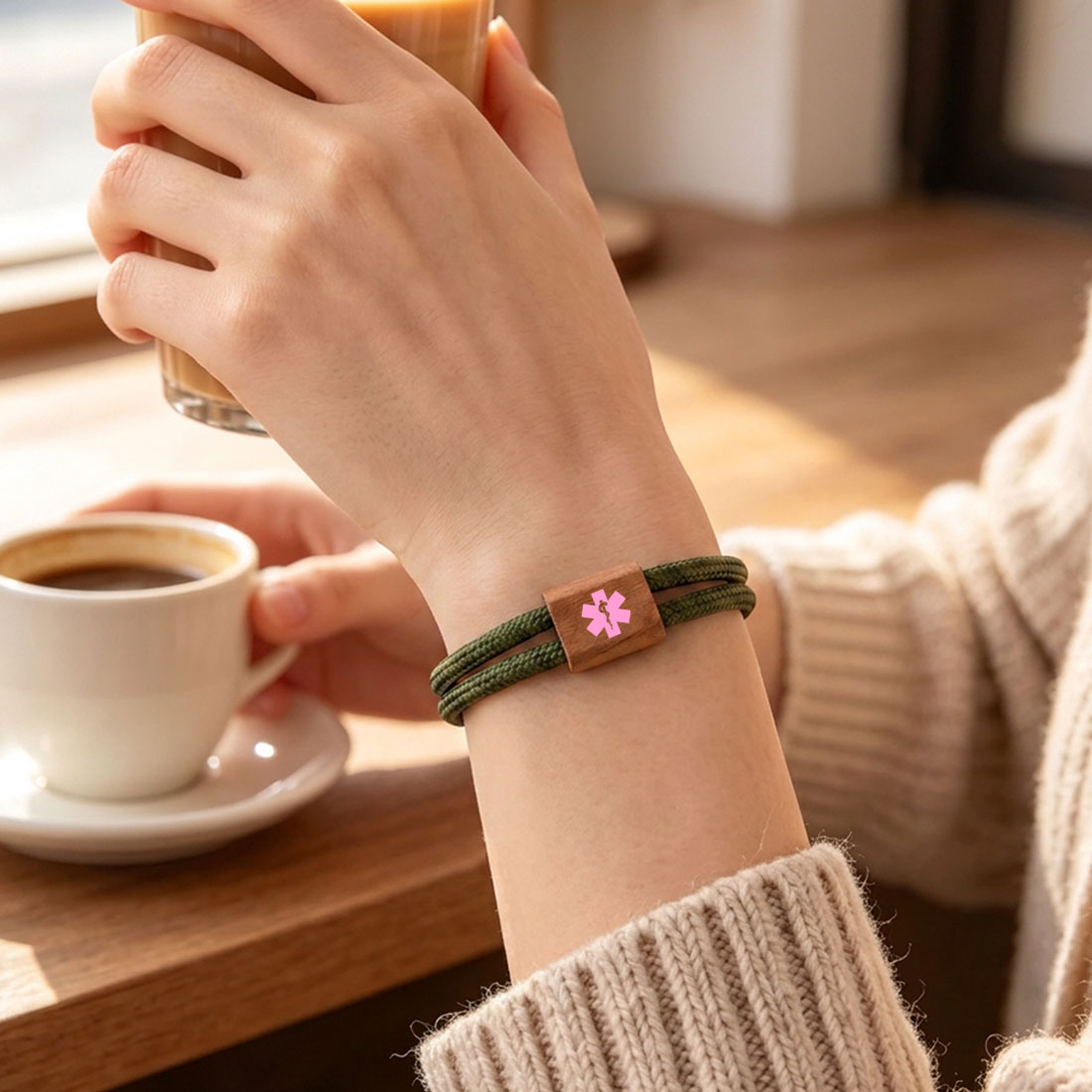 Personalized Star of Life Medical Alert ID Bracelet Emergency Nylon Rope Care Gift for Breast Cancer Woman