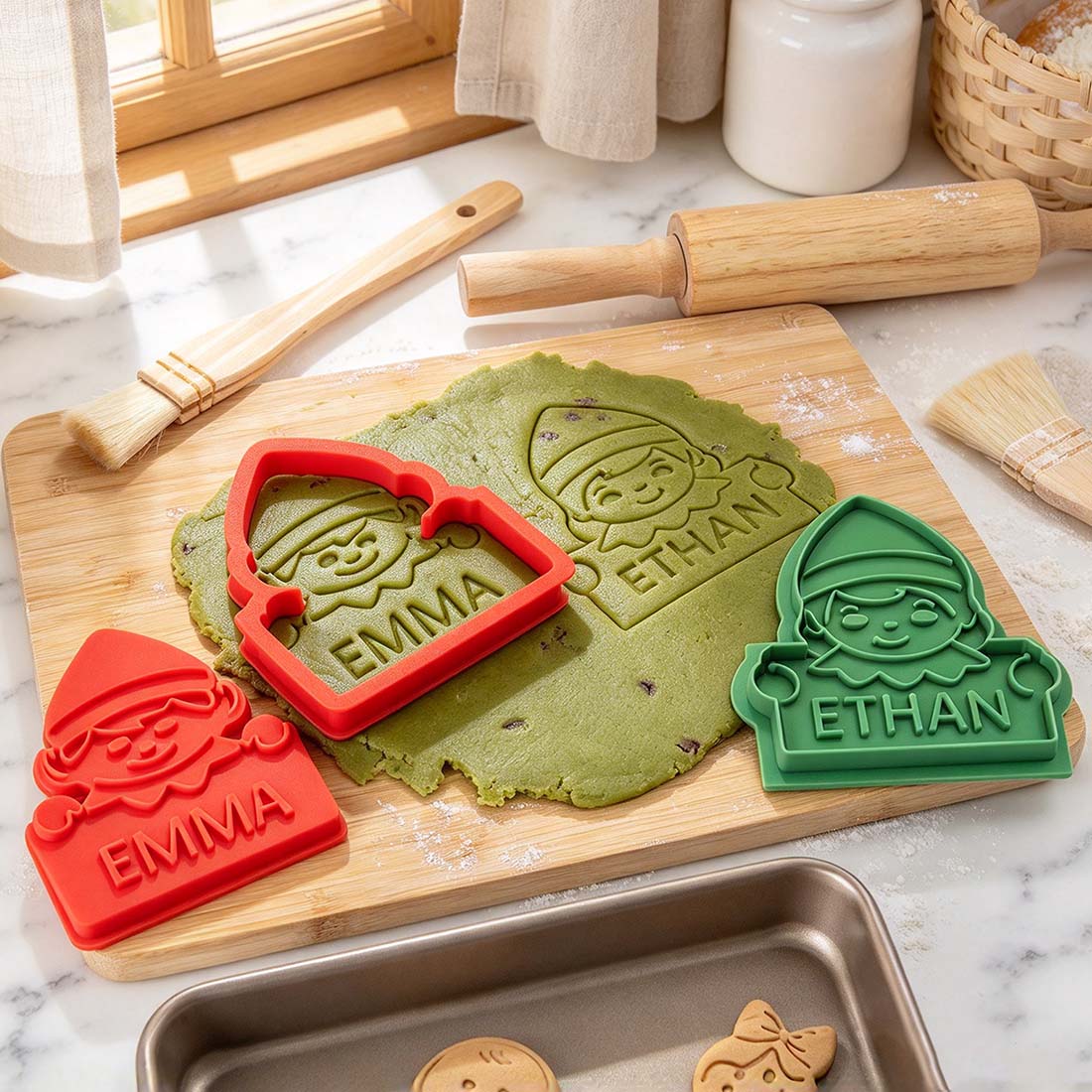 Personalized 3D Printed Snowman Elf Gingerbread Boy Girl Design Cookie Cutter Stamp with Name Christmas Housewarming Gift