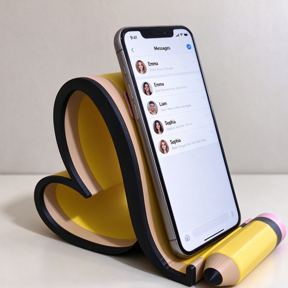 Personalized Heart Phone Holder, Pencil Phone Stand, Crayon Phone Holder, Teacher Desk Accessory, Teacher Gift, Classroom Decor, Back to School Gift