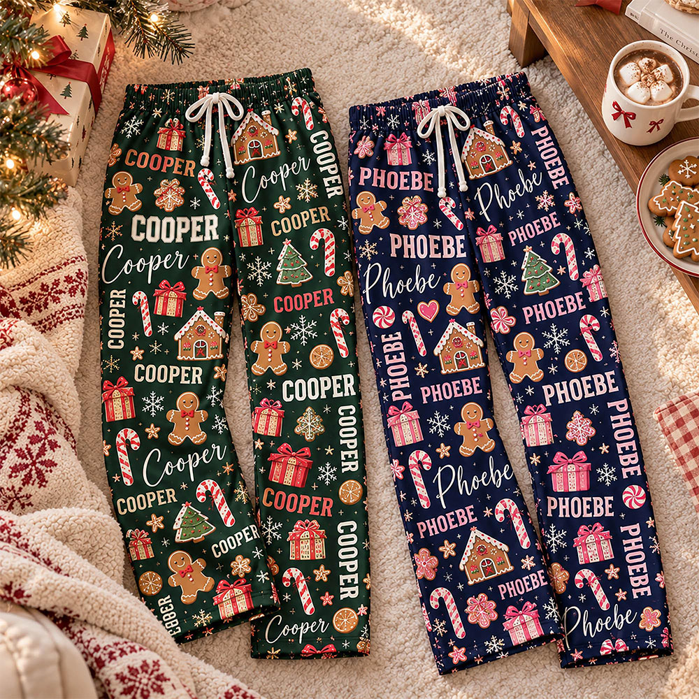 Personalized Name Christmas Pajama Pants Festive Family Lounge Pants Holiday Pajamas Xmas Gift Kids Pajamas