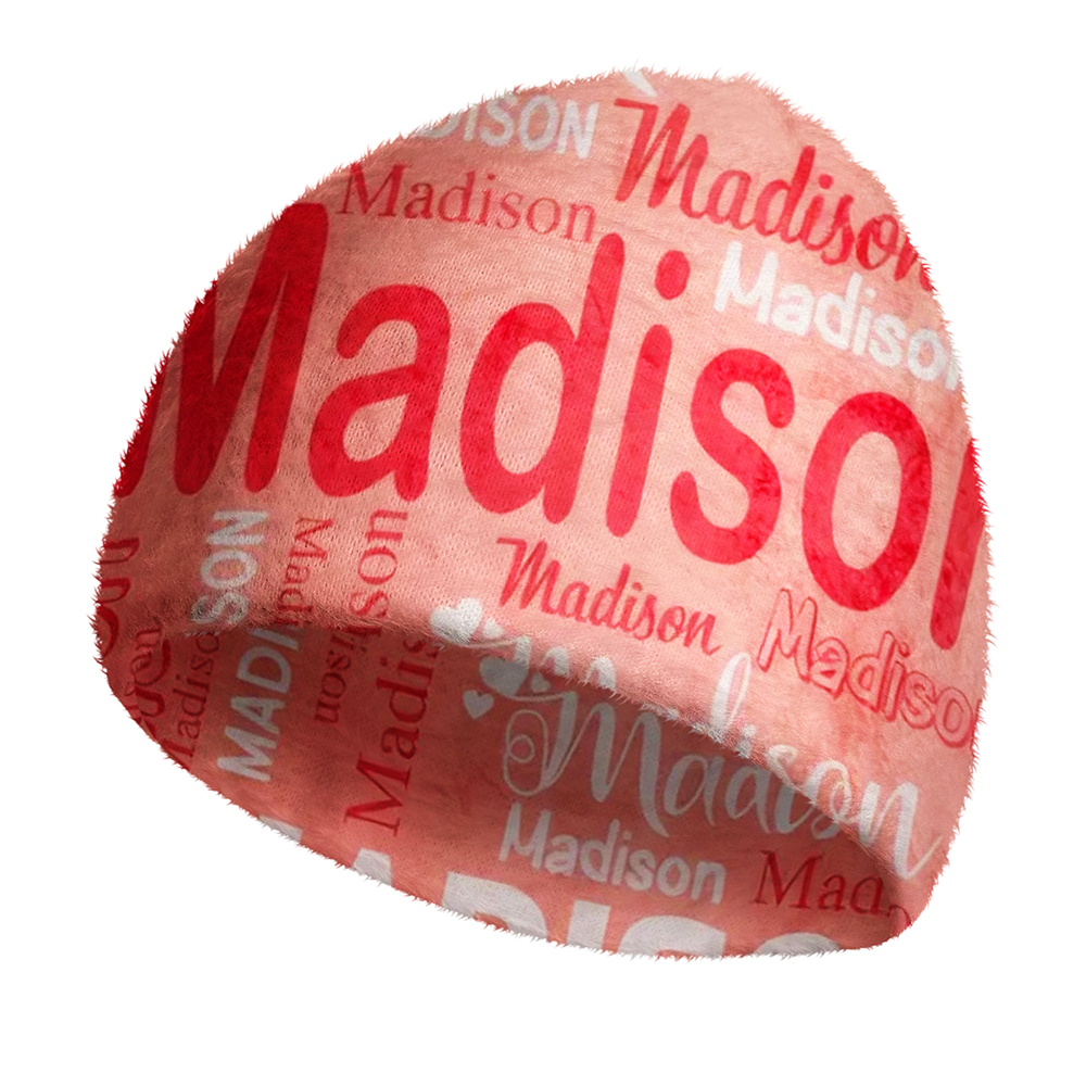 Personalized Name Knit Beanie Custom Word Cloud Soft Plush Warm Winter Hat