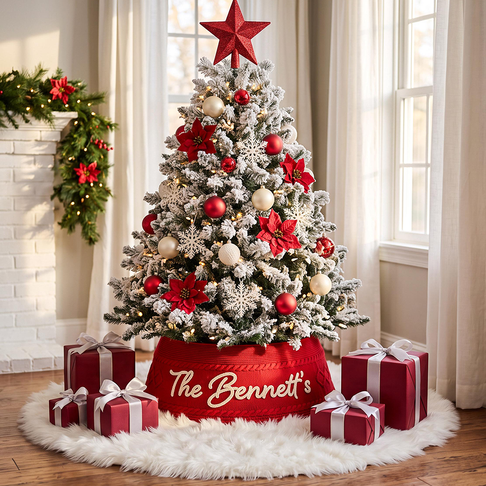 Personalized Christmas Tree Collar with Name Custom Tree Skirt Fabric Tree Ring  Christmas Housewarming Gift