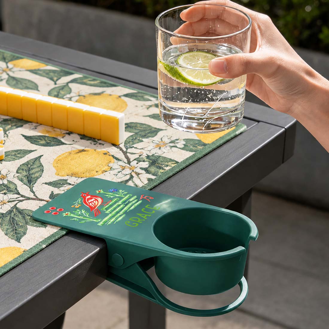 Personalized Mahjong Bird Card Design Table Drink Holder with Name Home Decor