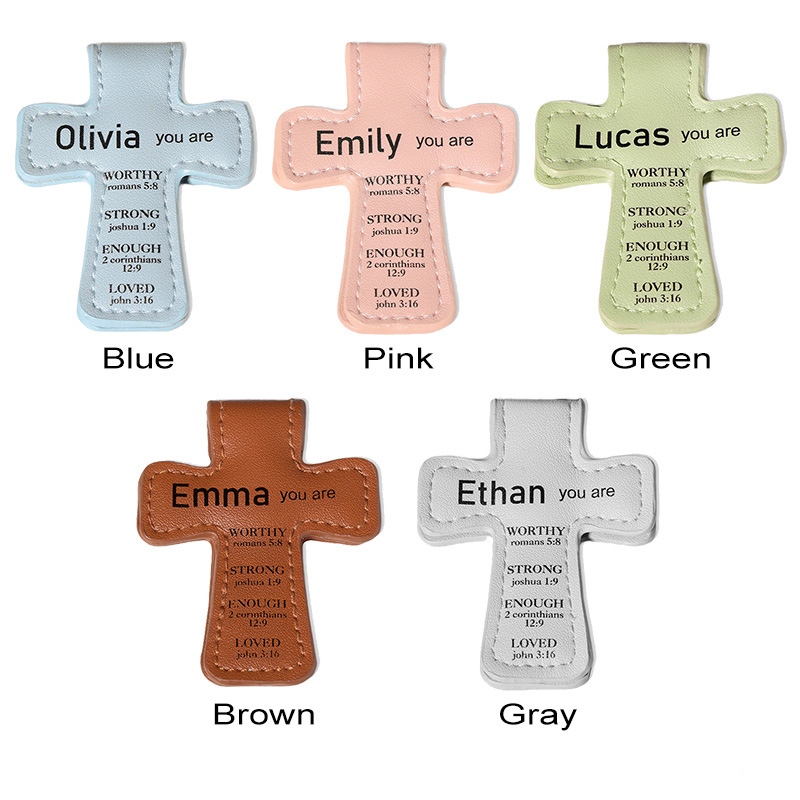Personalized Inspirational Bible Verses Cross PU Leather Magnetic Bookmark Clip First Communion Baptism Back to School Gift for Christians Bookworms