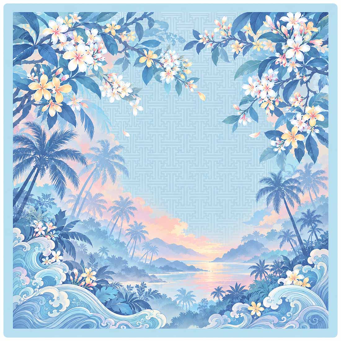 Tropical Plumeria & Ocean Wave Mahjong Mat