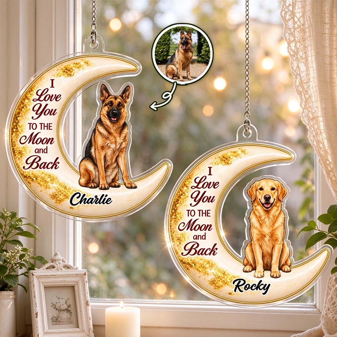 Personalized Pet Moon Hanging I love You to the Moon and Back Acrylic Ornament with Name Christmas Gift for Family Pet Owner