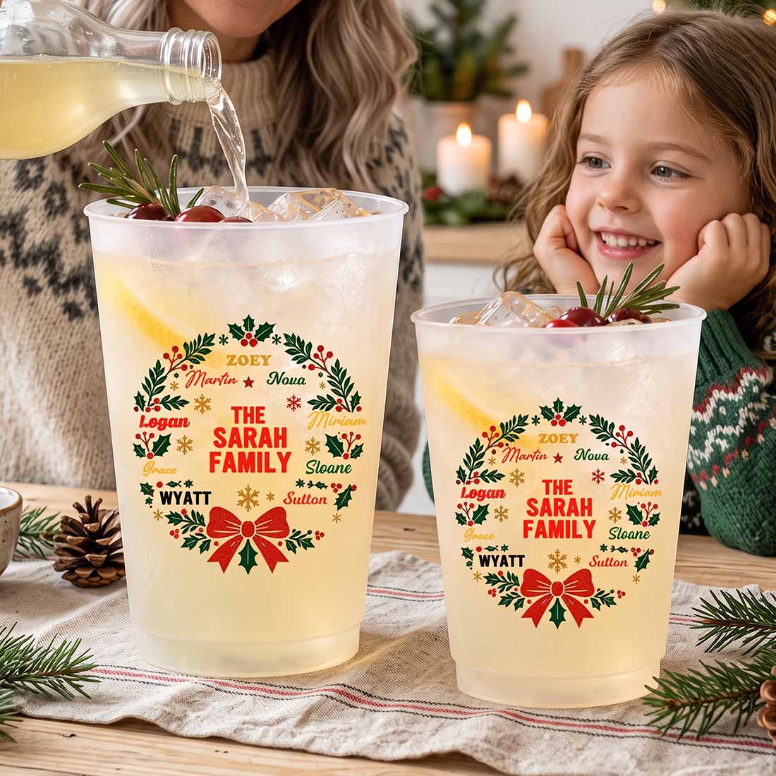Personalized Family Christmas Element 12-16 oz Plastic Cup with Text and Name Christmas Family Gathering Party Gifts