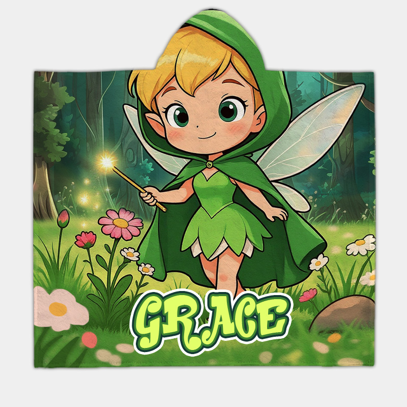 Personalized Imaginative Fantasy Theme Hooded Blanket Custom Name Practical Fun Gift for Kids Indoor Outdoor