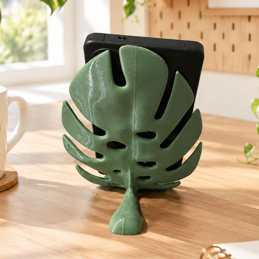 Monstera Leaf Phone Stand Tropical Plant Leaf Cell Phone Holder for Desk