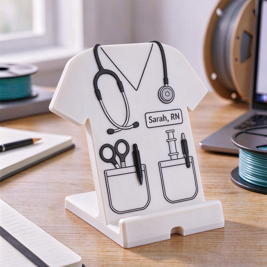 Personalized 3D Print Phone Holder Designed in The Shape of Medical Scrubs