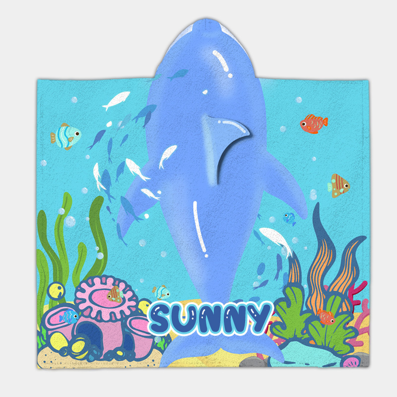 Personalized Ocean Explorer Whale Dolphin Print Hooded Blanket Custom Name Practical Fun Gift for Kids Indoor Outdoor