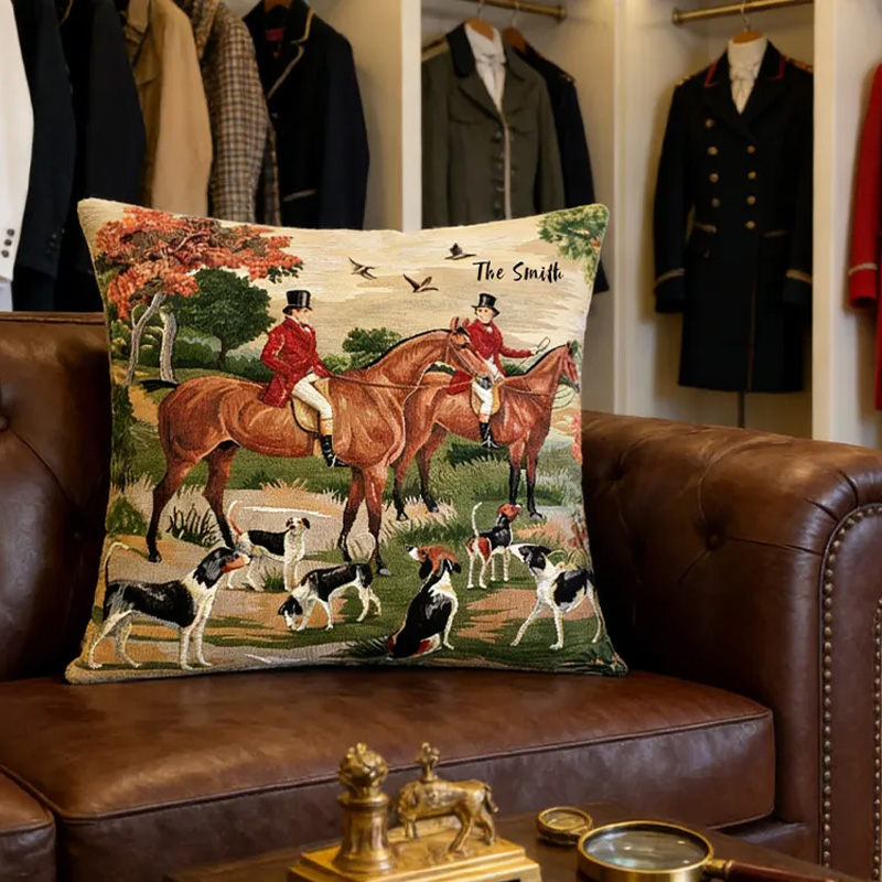 Personalized Equestrian Throw Pillow Fox Hunt Tapestry Pillow Cover English Equestrian Decor for Riding Lovers Equestrian Lovers
