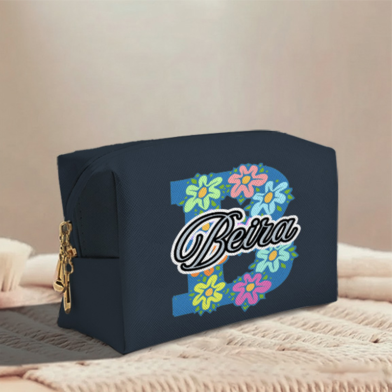 Personalized Floral Alphabet Toiletry Bag with Custom Name for Travel Daily Use
