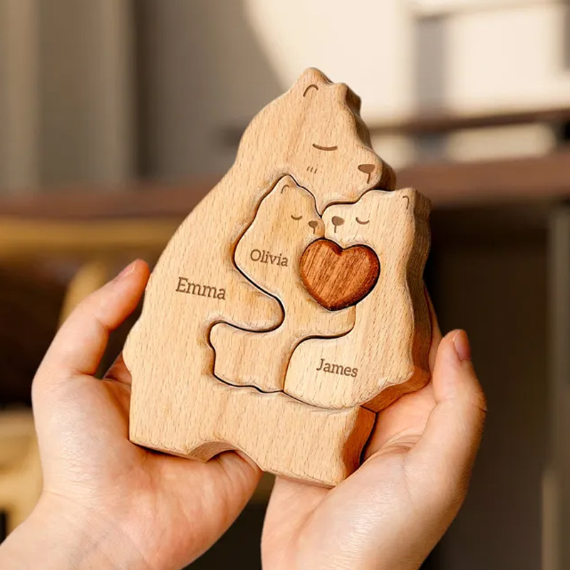 Personalized Wooden Mommy Bears Family Puzzle Custom Puzzles with 2–5 Names Father's Day Gifts for Dad Mom Grandma Birthday Mother's Day Decorations