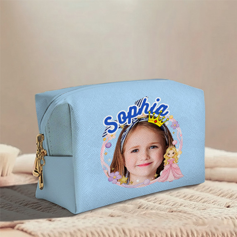 Personalized Cute Princess Custom Face and Name Toiletry Bag for Kids Travel Gifts and Daily Use
