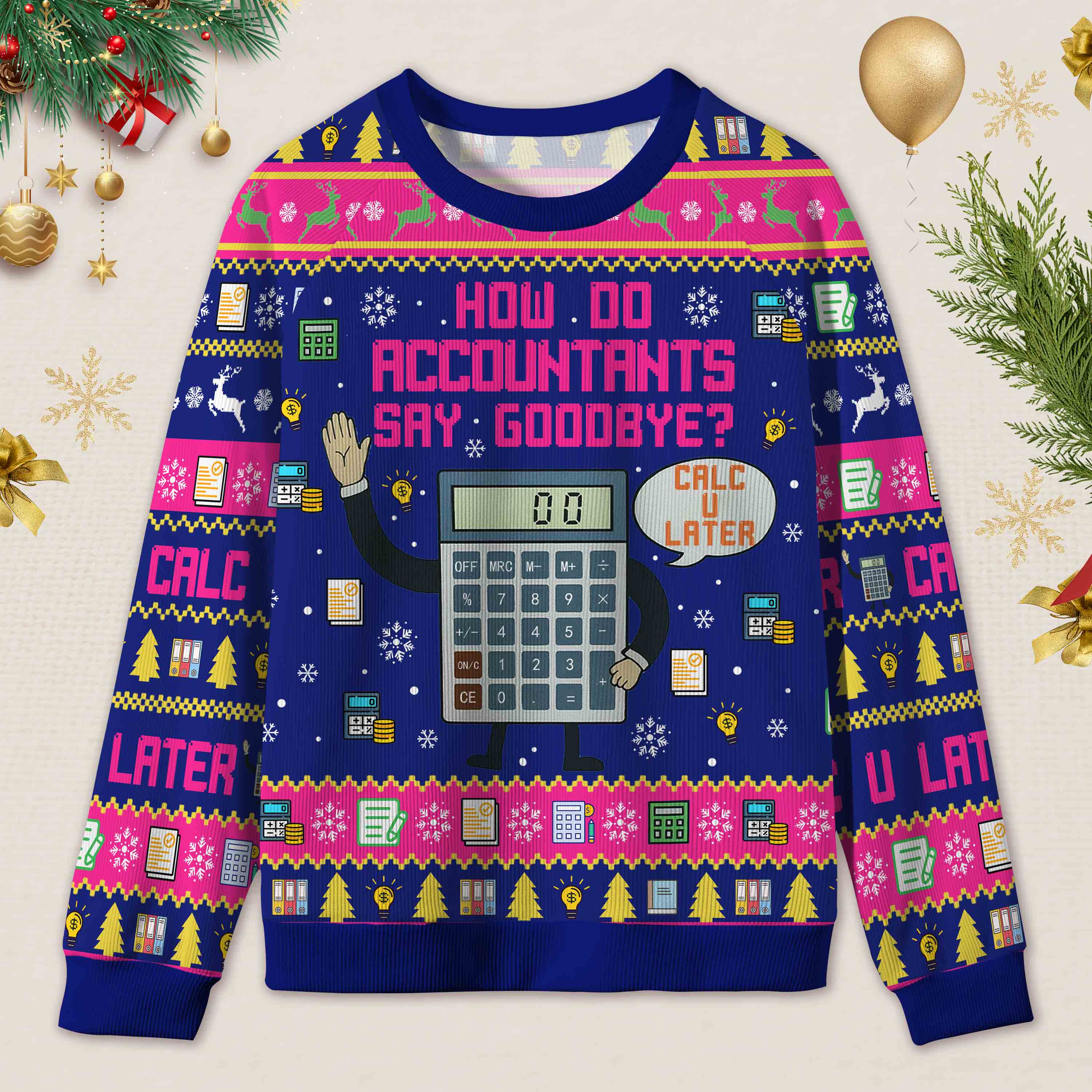 Personalized Accounting Hilarious Greeting Ugly Christmas Sweater Funny Financial Gift for Accountants