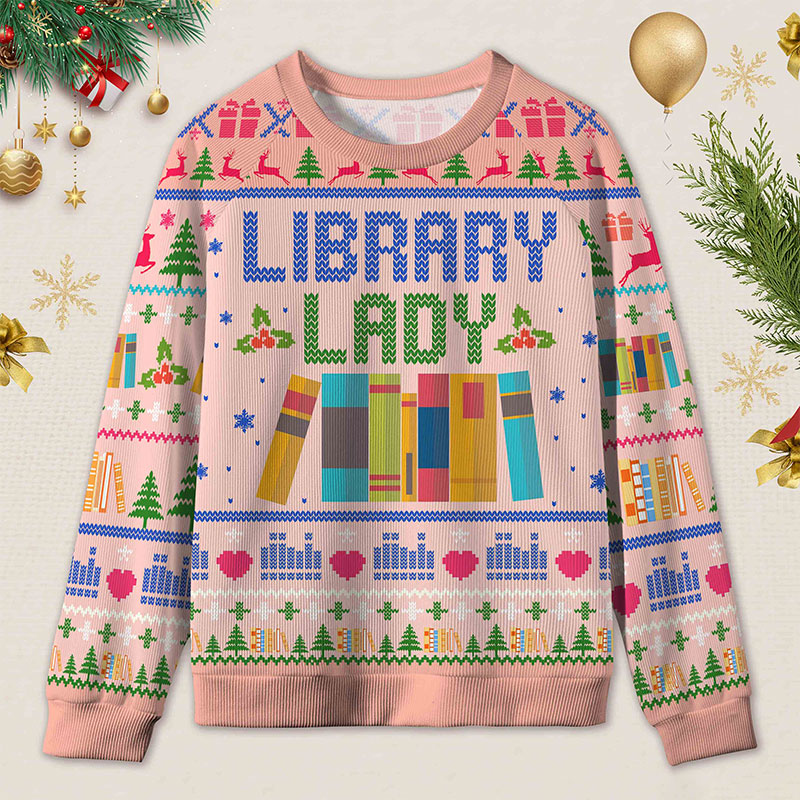 Personalized Library Themed Ugly Sweater Holiday Gift for Librarians