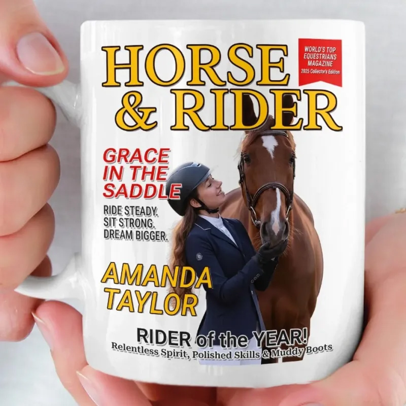 Personalized Custom Photo Magazine Mug Equestrian Mug Gifts Coffee Cup Bicycle Tea Cup Riding Ceramic Mug Gift for Riding Lovers Equestrian Lovers