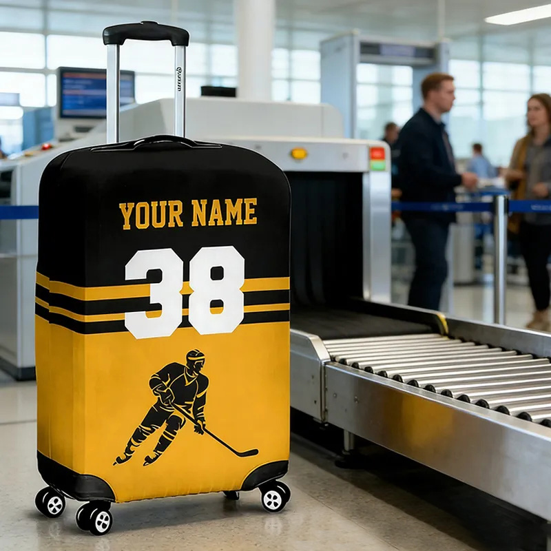 Personalized Hockey Luggage Cover with Custom Name Number and Colors for traveling and Hockey Lovers