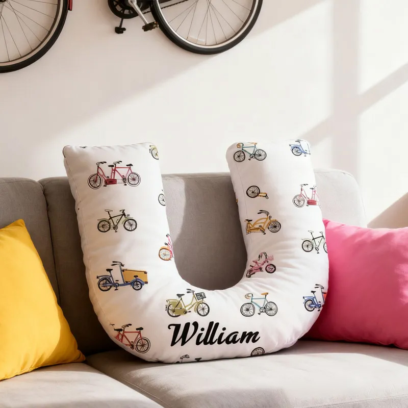 Personalized Bicycle Pattern Letter Pillow Graphic 3D Print Funny Letter Pillow Name Pillow Comfortable Travel Cushion for Riders Riding Lovers