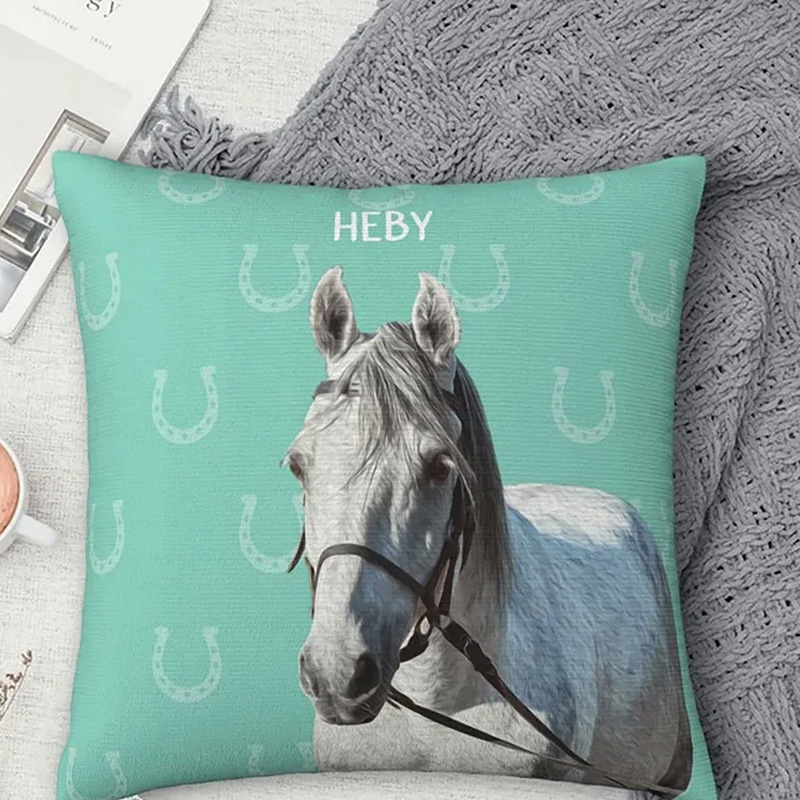 Personalized Horseshoe Horse Face Photo Throw Pillow Cover with Name Home Decor Birthday Anniversary Gift for Horse Owner Lover Equestrian Lovers