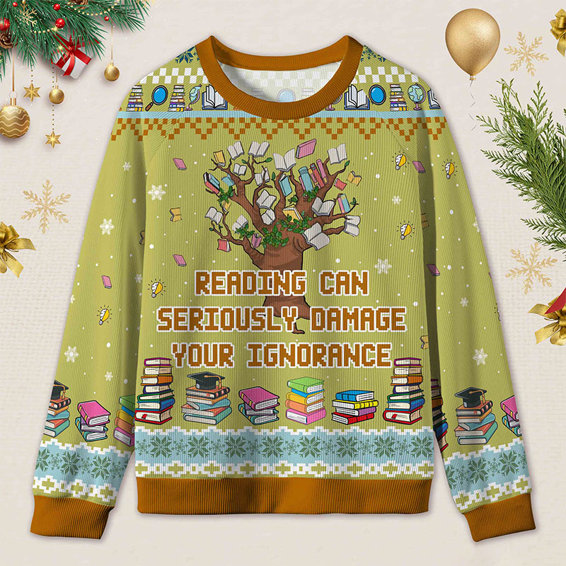 Personalized Funny Library Ugly Sweater Holiday Gift for Book Lovers
