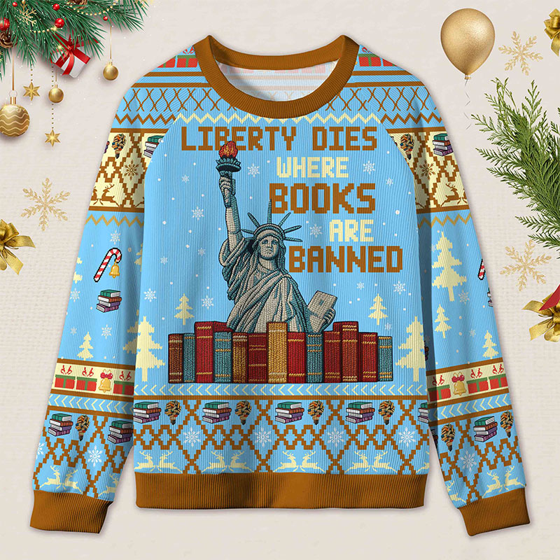 Personalized Freedom to Read Defiant Ugly Sweater Holiday Gift for Book Lovers