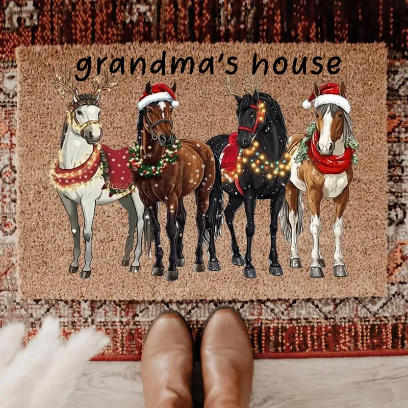 Personalized Doormat Riding Floral Doormat Floral Horse Custom Name Festive Flower Decor with French Countryside Gifts Doormat for Family for Riding Lovers Equestrian Lovers