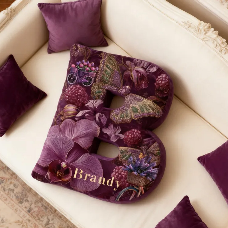 Personalized Butterfly Floral Bicycle Letter Pillow Custom Name Festive Decor with Bicycle French Countryside Gifts for Family Graphic 3D Print Cycling Riding Lovers