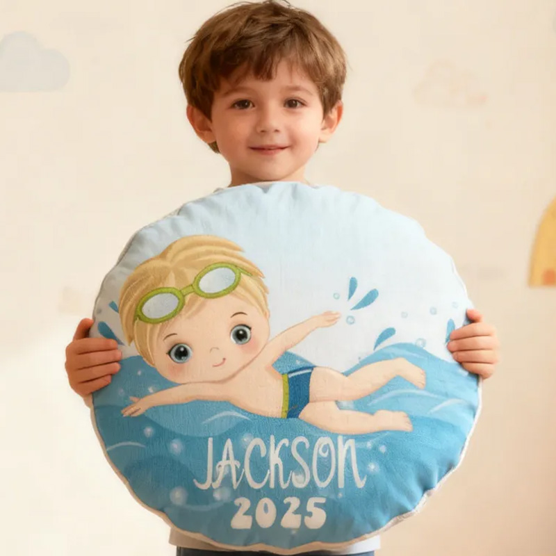 Personalized Boys Swimming Pillow Throw Pillow Graphic 3D Print Swimming Fitness Decoration Pillow Exercise Sport Pillow Female Swimmer Holiday Gift Custom Swim Pool Keepsake for Kids or Teens 