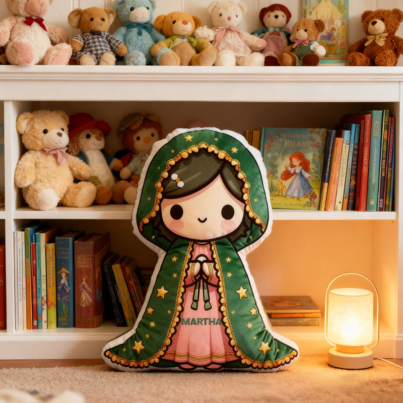 Personalized Cartoon Guadalupe Vergin Mary Pillow with Name Home Decor Religious Gift Catholic for Kids