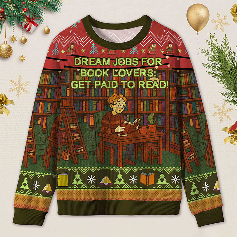 Personalized Library Interpretation Ugly Sweater Holiday Gift for Book Lovers