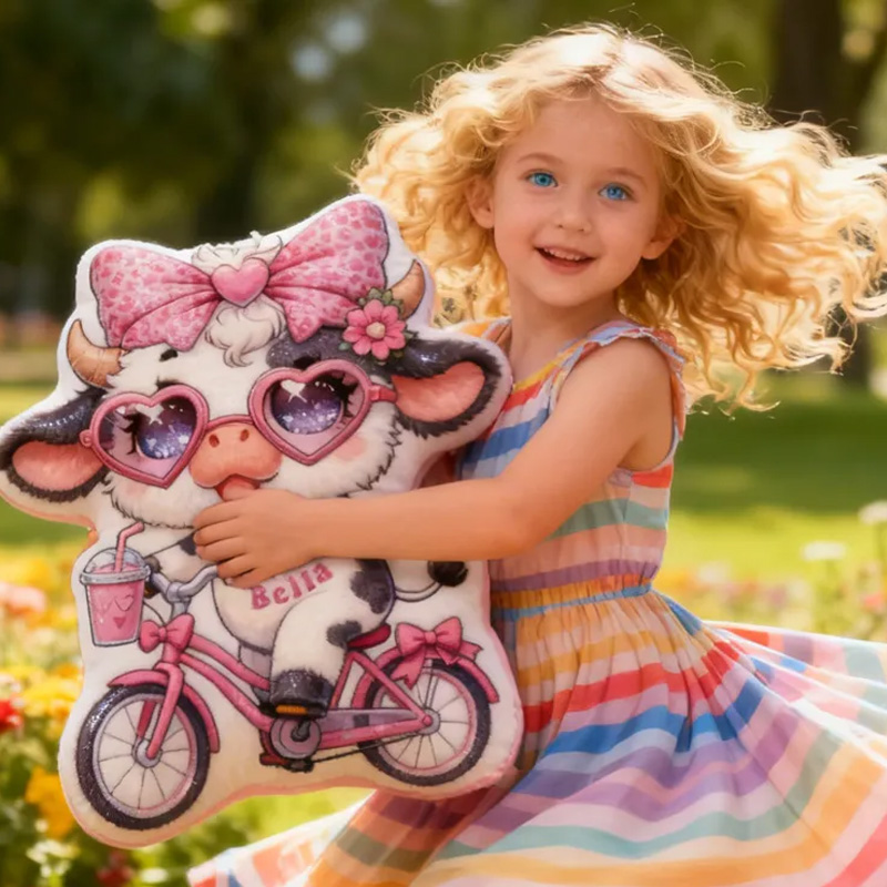 Personalized Pink Dairy Cow Pillow Cozy Lovely Graphic 3D Print Throw Pillow Name Pillow Comfortable Travel Cushion for Kids Girls Riding Lovers