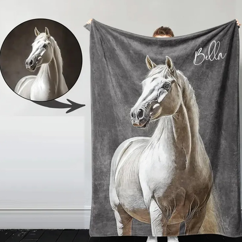 Personalized Riding Blanket Equestrian Horse Photo Custom Keepsake Blanket for Horse Enthusiast Family Blanket for Riding Lovers Equestrian Lovers