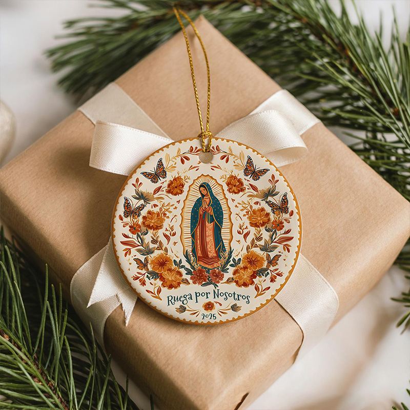 Personalized Our Lady of Guadalupe Ceramic Ornament with Year Religious Gift Christmas Home Decor Catholic Gift