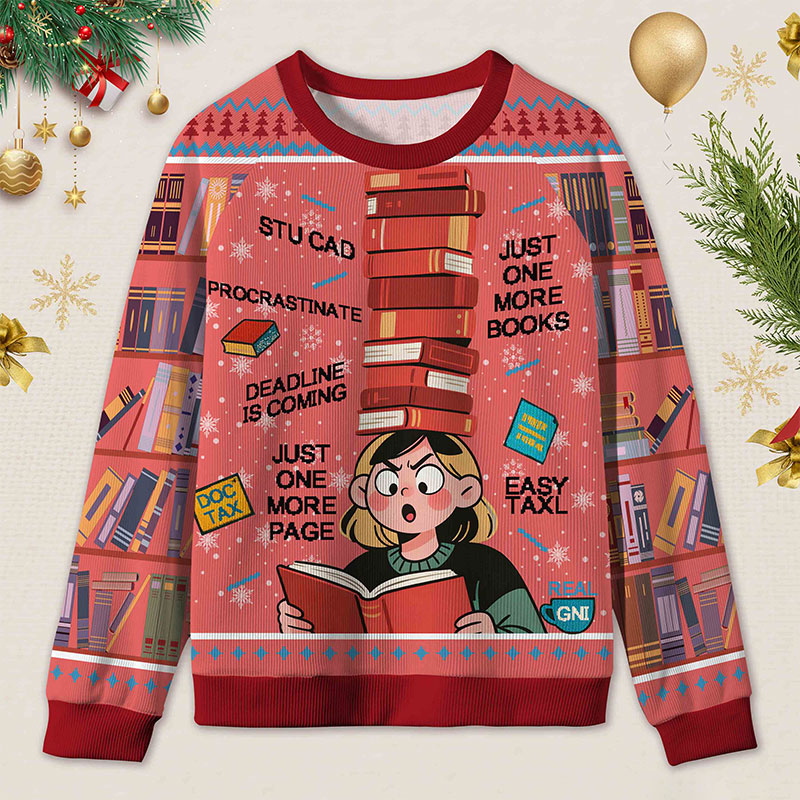 Personalized Reading Procrastination Humor Ugly Sweater Librarian Life Holiday Gift for Book Lovers