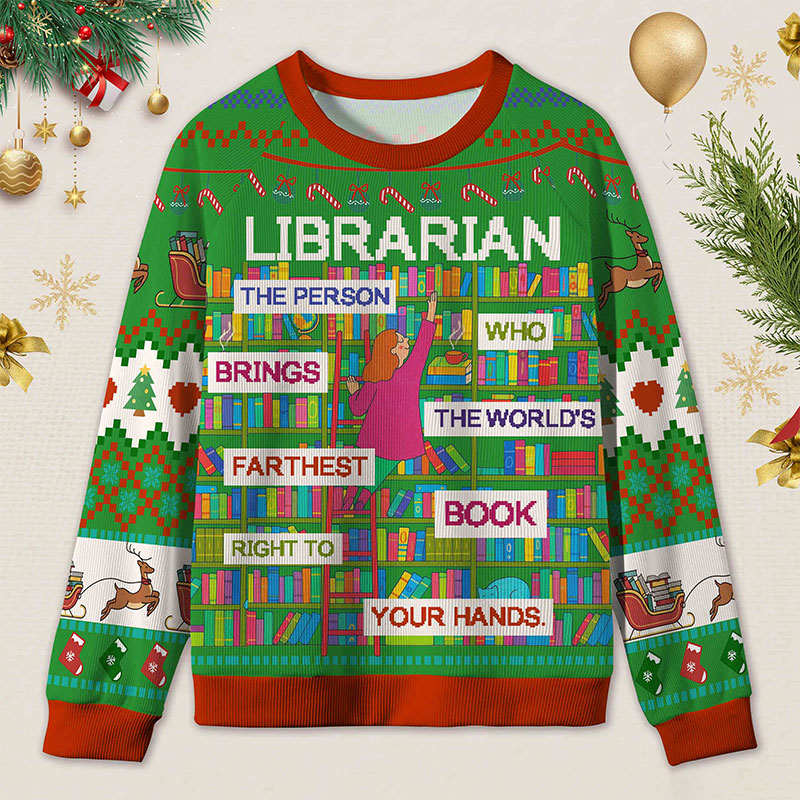 Personalized Librarian Tribute Ugly Sweater Office Holiday Party Gift for librarian