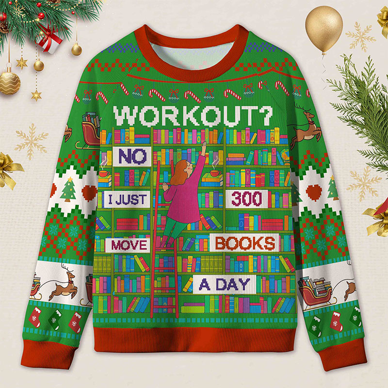 Personalized Book Lifting Workout Humor Ugly Sweater Office Holiday Party Gift for librarian