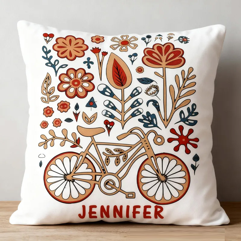 Personalised Flower Bycicle Lover Bike Cushion Pillow for Biker Cycling Riding Lovers