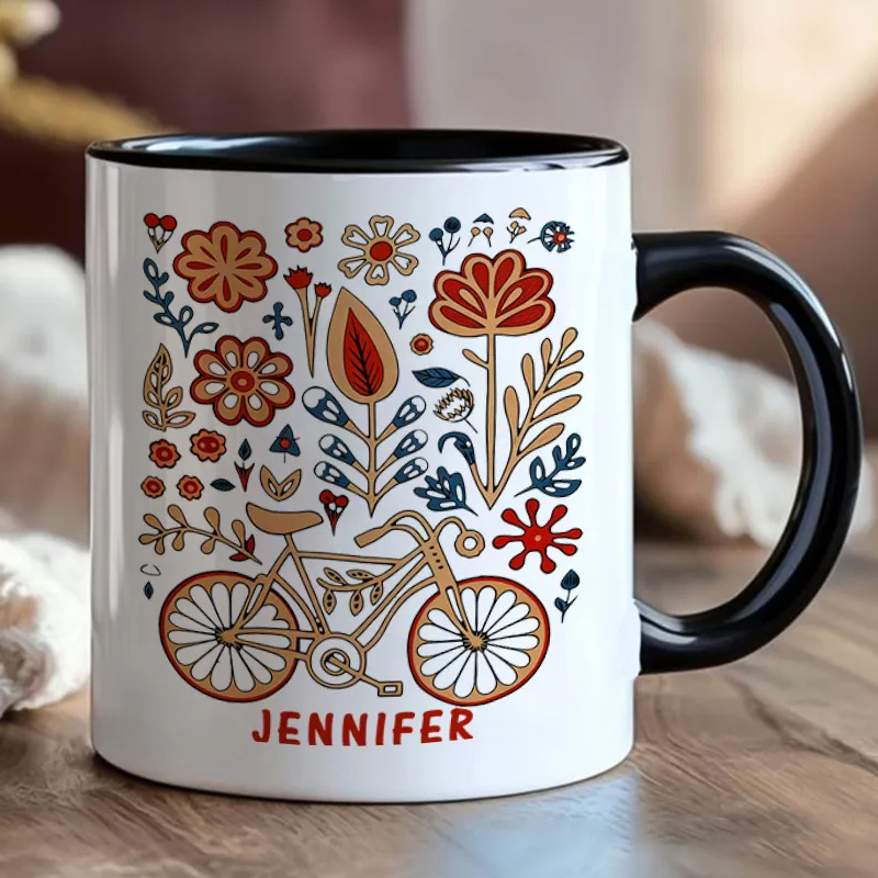 Personalized Flower Bicycle Mug Mountain Bike Gifts Colourful Mug for Biker Friend Birthday for Him or Her for Biker Cycling Riding Lovers