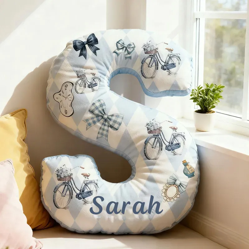 Personalized Cycling Dream Letter Pillow Graphic 3D Print Bow Letter Pillow Name Pillow Comfortable Travel Cushion for Riders Riding Lovers