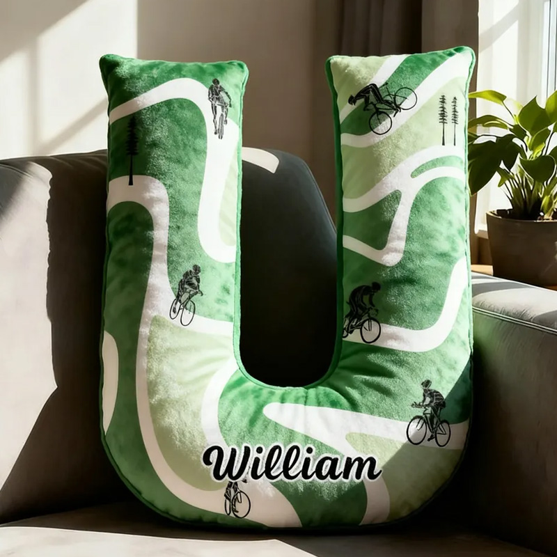 Personalized Retro Cycling Letter Pillow Graphic 3D Print Funny Letter Pillow Name Pillow Comfortable Travel Cushion for Riders Riding Lovers
