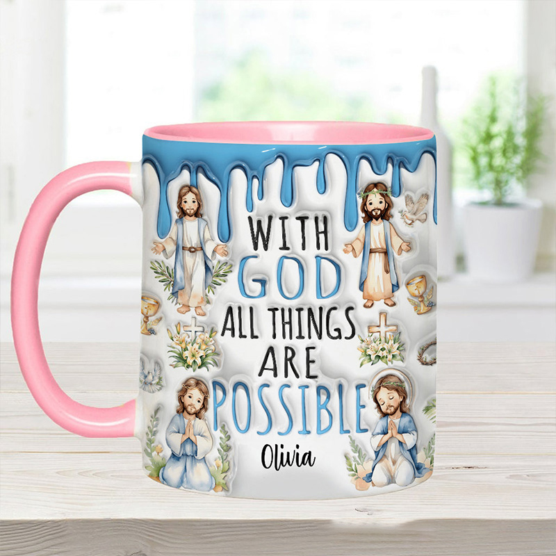 Personalized with God all Things are Possible Jesus Ceramic Mug with Name Religious Inspirational Gift Christian Gift for Jesus Lover