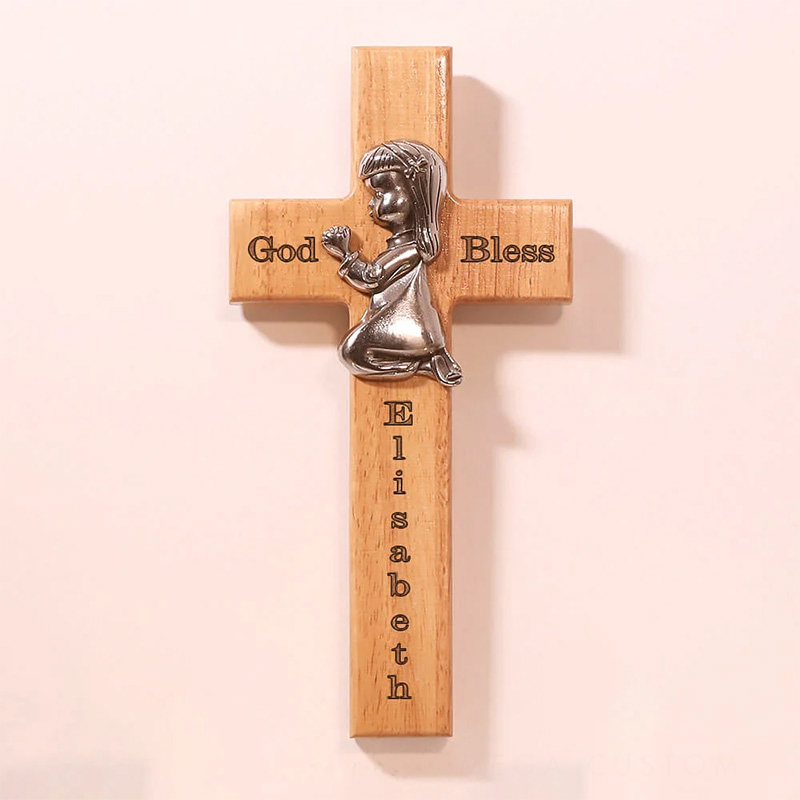 Personalized Wood Blessing Cross with Name Religious Gift Faith Inspired Home Decor Gift First Communion Baptism Gift for Girls and Boys